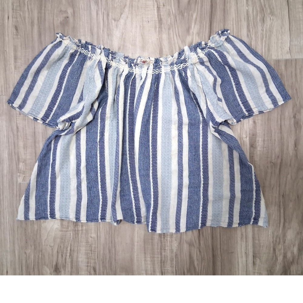 Faherty Annabelle Blue White Striped Peasant Top Short Flutter Sleeve Small - Picture 8 of 11